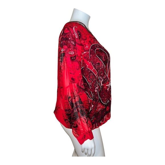Lane Bryant Women's Red & Black Paisley Embellished Sheer Blouse Sz 14/16 NWT - Picture 4 of 8